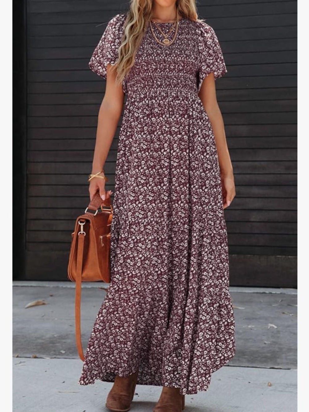 PRETTYGARDEN Women's Casual Flutter Short Sleeve Boho Floral Maxi Dress - Picture 2 of 5